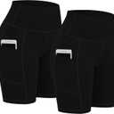 Fengbay 2 Pack 8" /5" Biker Shorts for Women with Pockets, High Waist Workout Shorts for Women Compression Yoga Shorts (Medium, 8"black & Black)
