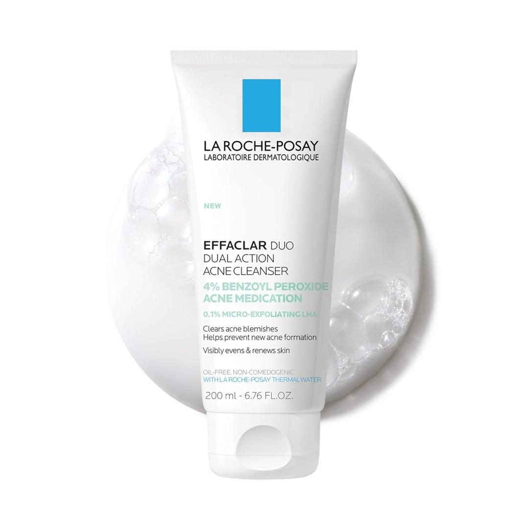 La Roche-Posay Effaclar Dual Acne Face Wash With 4% Benzoyl Peroxide & LHA Exfoliant, Acne Treatment Help Clear & Prevent Blemishes, Paraben Free & Oil Free Wash, 6.76 Fl Oz La Roche-Posay Effaclar Dual Acne Face Wash With 4% Benzoyl Peroxide & LHA Exfoliant, Acne Treatment Help Clear & Prevent Blemishes, Paraben Free & Oil Free Wash, 6.76 Fl Oz