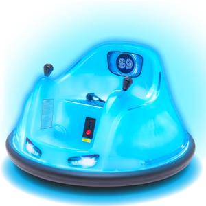 Flybar 6V Blue Glow Bumper Car for Kids LED Ride-On Toy with 360 Spin, Rechargeable Battery, and Soft Rubber Bumpers Safe Indoor Fun for Toddlers Ages 1.5+, Up to 66 lbs, 27 inches x 25 inches x 21 inches
