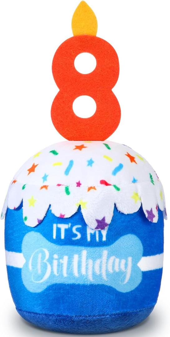 Dog 8th Birthday Cake Toy Accessories for Girl Boy Gifts, Blue Squeaky Plush Toy for Dog Birthday Party Decor Favor for Large, Medium and Small Dogs