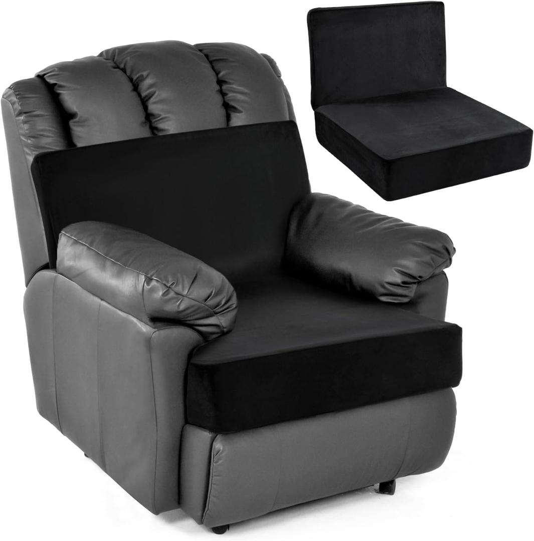 HOMBYS Memory Foam Recliner Chair Cushions for Elderly, 4" Thick Chair Pads with Back Support for Office Chair, Non-Slip Supportive Seat Cushion with Lumbar Pillow (Black, 13" Backrest)