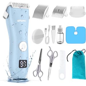 Baby Hair Clippers, Professional Quiet Hair Trimmer for Kids and Toddler, Waterproof & Rechargeable Cordless Hair Cutting Machine for Children, with LCD Display (Blue)