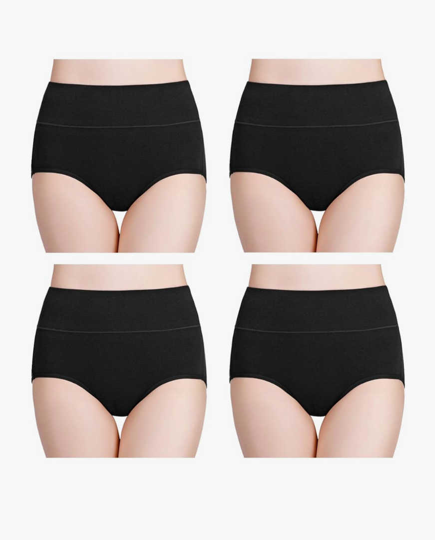 wirarpa Women's Cotton Underwear High Waisted Ladies Panties Full Coverage Briefs 4 Pack (Regular & Plus Size) Medium,Black