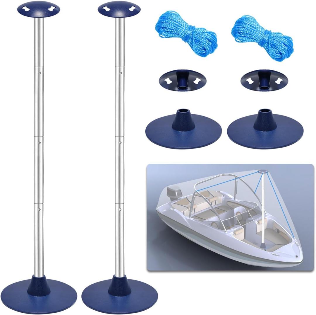 GOOSO 2 Pack Boat Cover Support Poles Height Adjustable Support System for V-Hull/Pontoon/Bass/Jon Boat Cover Accessories with 2 Blue/Red PE Ropes (Blue)
