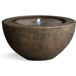 Xbrand 19.8" W Round Polyresin Indoor/Outdoor Sphere Water Fountain with LED Light, Garden/Patio Water Fountain Dcor, Bronze