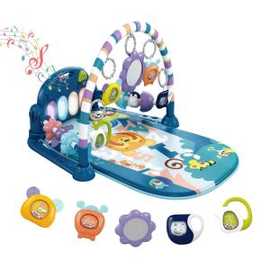 dearlomum Baby Play Mat Gym, Funny Play Piano Tummy Time Activity Mat with 5 Infant Sensory Toys, Music and Lights, Boy & Girl Gifts for Newborns 0 to 3 6 9 12 Months (Blue)