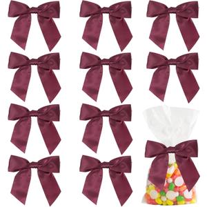 AIMUDI Burgundy Satin Bows with Twist Ties 4.5" Pre-Tied Burgundy Bows for Crafts Maroon Gift Bows Premade Bows for Gift Wrapping Christmas Tree Wedding Decor Bridal Shower Party Favors - 36 PCs