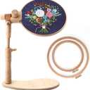 ZOCONE Beech Wood Adjustable Rotated Embroidery Hoop Stand with 2 Pcs 6'' 8'' Embroidery Hoops, Wooden Embroidery Stand, Embroidery Hoop Holder for Cross Stitch and Embroidery Project (A)