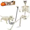 UMEELR 5.4FT Halloween Skeletons, Full Size Skeleton with Skeleton Dog, Plastic Life Size Human Skeletons for Halloween Graveyard Haunted House Party Decoration