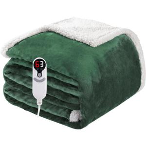 Electric Heated Blanket Full Size 72"x84", Soft Flannel with Overheat Protection, 9 Adjustable Heat Settings & 10-Hour Auto-Off Timer, Fast Heating for Winter Comfort, Dark Green