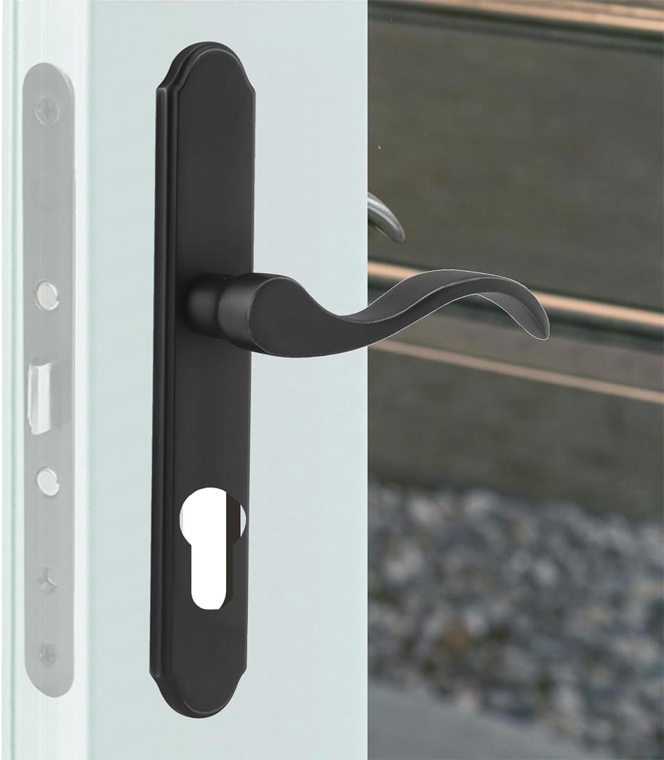 Euro Profile Storm Door Handle Set Fits for Pella Select & Larson Thru-Bolt Hardware, W/o Key Cylinder or Mortise Latch, 2-1/2" Handle PZ, 7-1/4" Trim Plate H.C., Non-Handed, Matte Black