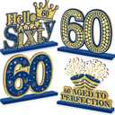 Happy 60th Birthday Table Decorations Blue 60th Birthday Table Centerpieces Sign Navy Blue Gold 60th Birthday Party Supplies Decorations for Men Women Wooden Vintage 1964 Centerpieces for Tables Decor