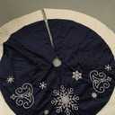 60inch Extra Large Christmas Tree Skirt Navy Blue Luxury Velvet Plush Fur Skirts Snow Sequin Embroidery Tree Skirts with White Lace Trim Xmas Velvet Trees Skirt for Christmas Holiday Party Home Decor