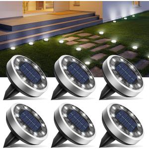 btfarm 6 Pack Solar Ground Lights Outdoor, 8 LED Flat Solar Lights Outdoor Pathway IP65 Waterproof for Garden Pathway Lawn Patio Yard Landscape, Cool White