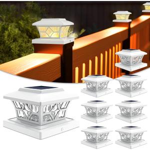 VOLISUN Solar Post Cap Lights Outdoor, Solar Powered Fence Cap Lights for 4x4 Vinyl/Wood, White Waterproof Solar Deck Post Light 8Pack Cool/Warm for Garden Patio Porch
