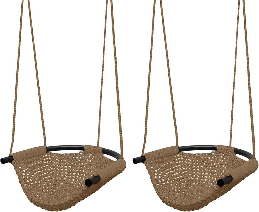 JKsmart 2 Pack Kids Swing Seat, Heavy Duty Rope Play Secure Children Swings Set, Toddler Swing Chair for Outdoor/Indoor/Playground/Home/Tree, with Snap Hooks and Straps,440 lbs Capacity, Brown