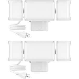 Olafus 60W Flood Lights Outdoor Plug in Pack of 2, Switch Controlled 6000LM LED Security Light, 6500K Outside Floodlight, IP65 Waterproof Exterior Flood Light Fixture for House Yard Garage Patio White