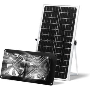 Solar Powered Fan,15W Waterproof Solar Dual Exhaust fan with 9.84Ft On/Off Cable for Small Chicken Coops, Sheds, Pet Houses, Outdoor Greenhouse Air Circulation