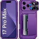 BXYJY for iPhone 17 Pro Max Wallet Case with Camera Cover Kickstand, Card Holder (35 Cards), Military Grade Protection, Heavy Duty Women Men Phone Case for iPhone 17 Pro Max 6.9" 2025, Dark Purple