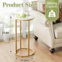 C Shaped End Table, Couch Side Tables for Living Room, Round Sofa End Table with Metal Frame, Small Wooden Snack Table for Bedroom, Small Spaces, Easy Assembly (Gold)
