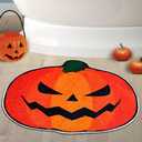 Halloween Bathroom Rug, Fall Pumpkin Bath Mat Water Absorbent Non-Slip Washable for Shower Tub Microfiber Washable Absorbent Carpet Autumn Halloween Thanksgiving Home Decoration, Orange, Pack of 2
