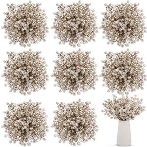 Censen 50 Pieces Artificial Holly Berry Stem Picks with Snowflake Frosted Christmas Tree Branches Fillers Ornaments Snowy Berry Twig Branches for Xmas Garland Wreath Winter Home Decor (Champagne)