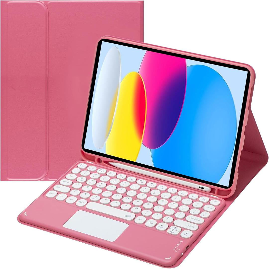 Touch Keyboard Case for iPad (A16) 11th Generation 11 Inch 2025, iPad 10th Generation 10.9 Inch 2022 - Soft TPU Cover with Detachable Bluetooth Touch Keyboard (Red)