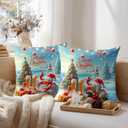 HOMETITUTE Pack of 2 Christmas Throw Pillow Covers 18x18 Inch Soft Decorative Crab Cushion Covers Holiday Beach Party Winter Christmas Pillow Cases Coastal Decor for Sofa Couch Bed Living Room
