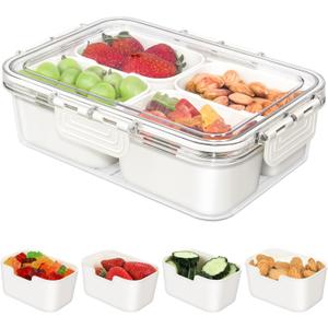 Small Snackle Box Container, Divided Serving Tray with Lid, 4 Compartment Snack Box Container for Candy, Fruits, Charcuterie, Travel & Parties, BPA-Free (Hand Wash Only)