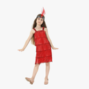 Girl's 20s Flapper Dresses Costume Dress Childrens Party Fringed Dresses with Feather Headband,Size Adult Medium