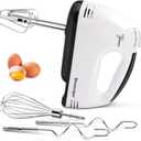 7-Speed Hand Mixer, 5-Piece Set, 2 Stainless Steel Dough Hooks, 2 Stirrers, 1 Traditional Whisk, Hand Mixer Electric Handheld for Stirring Meat, Dough, Eggs, Dishwasher Safe(White)