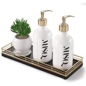 Wooden Decorative Tray, Oak 11.2" L Coffee Table Tray for Kitchen Countertop Soap Sponge Holder Candle Nightstand Table Centerpieces for Dining Room Decor Black Gold (11" x 4.3" x 1.5")