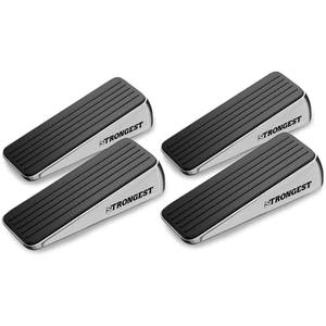Strongest Home Heavy Duty Door Stopper Wedge (4 Chrome PCs) | Non-Slip Rubber and Metal Door Stop for Heavy Doors| Work on Wood, Tile, Carpet + 4 White Wall Protectors