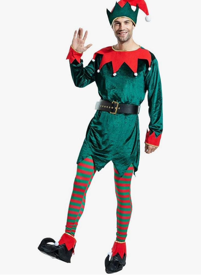 ReneeCho Adult’s Elf Costume Christmas Men Workshop Elf Suit Women Green Outfit Medium