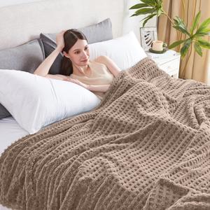 Serenhom Soft Cozy Fuzzy Fleece Throw Blanket, Waffle Light Taupe, 50x60 Inches  Lightweight, Fluffy, and Warm 3D Jacquard All-Season Blanket for Couch, Bed, Sofa, Home Decor, Camping, and Travel