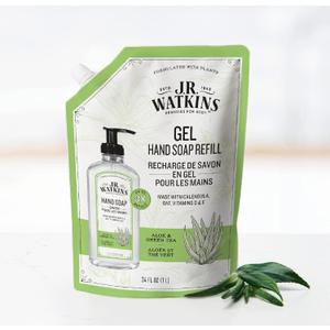 J.R. Watkins Gel Hand Soap Refill, Moisturizing Hand Wash, All Natural, Alcohol-Free, Cruelty-Free, USA Made, Aloe Green Tea, 34 Fl Oz, 2 Pack