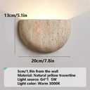 Semi Circle Yellow Travertine Wall Lamp Japanese Style Wabi-Sabi Art Lighting Fixture Half Moon Marble Wall Sconce Natural Stone Bedside Wall Light For Foyer Bedroom Stairs