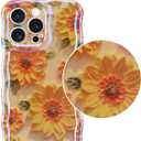 Jusy Compatible with iPhone 11 Pro Max, Colorful Retro Oil Painting Printed Flower Laser Glossy Pattern Cute Curly Wave Phone Case Soft TPU Cover for Girly Women - Sunflower