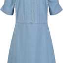 Calvin Klein Girls' Short Sleeve Chambray Denim Shirt Dress (7, Chambray/Square Neck)