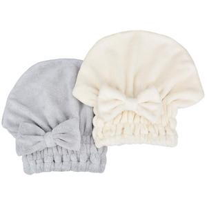 Microfiber Hair Drying Towels Head wrap with Bow-Knot Shower Cap Hair Turban hairWrap Bath Cap for Curly Long & Wet Hair Gift for Women (1gray+white)
