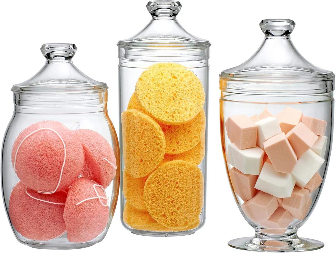 Amazing Abby - Adore - Plastic Apothecary Jars (3-Piece Set, 52/46/46 oz) (NOT Glass), Acrylic Jars with Lids, Bathroom Canisters, Candy Buffet, Wedding Display, BPA-Free and Shatter-Proof