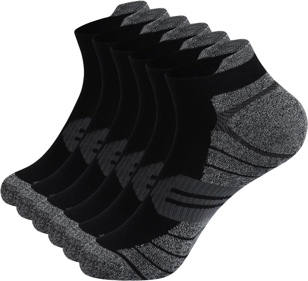 Men's Activewear Ankle Socks 6 Pairs,Men's Running Socks Low Cut Compression Running Sock with Ankle Support (9-12, 047 Black)