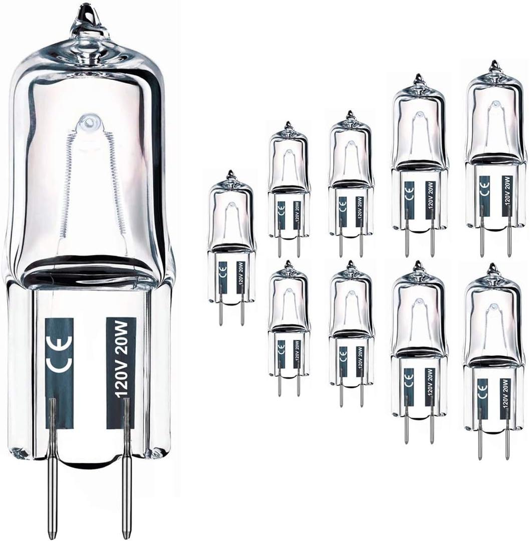 Vinaco G8 Halogen Bulb, 10PCS 20W 120V G8 Base Bi-Pin Xenon Light Bulbs JCD Type, Warm White Dimmable with Long Lasting Lifetime for Under Cabinet Puck Lights