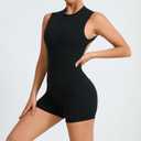 Litthing Women Short Jumpsuit Backless Scrunch Butt Workout Rompers V Back Yoga One Piece Unitards Sleeveless Gym Bodycon, M