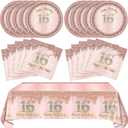 16th Birthday Decorations for Girls Rose Gold Sweet 16 Birthday Party Decoration for Her 16th Happy Birthday Plates and Napkins Tablecloth Decoration for Girls
