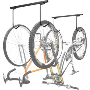 WALMANN Ceiling Mounted Bike Rack for Garage, Space-Saving Ceiling Bike Storage for 2 Bikes(Horizontally)/4 Bikes(Vertically), Adjustable Bike Hooks for Road Mountain Bikes