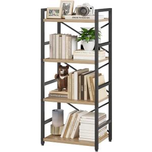 Bookshelf, Kid's Bookshelf, 4 Tier Small Bookcase, Metal Small Bookcase, Book Shelf Organization and Storage for Living Room, Bedroom, and Home Office (Light Coffee)