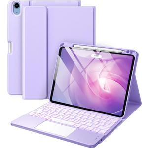 Harvopu Compatible with iPad Air 11 Inch & Air 5th/Air 4th Generation Case with Keyboard - Multi-Touch Trackpad, 7-Color Backlit, Detachable Folio Cover for Air 11-inch M3/M2 (2025/2024), Light Purple