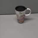 Topadorn Ceramic Coffee Mug for Home & Office, 17oz. Porcelain Latte Travel Cup with Lid and Color Box, Pink Flower Art Tea Mug with Handle, 6.5" H