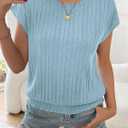 Cap Sleeve Tops for Women Trendy Summer Casual Short Sleeve Smocked Waist Loose Fit T Shirts Blouse (Blue, XL)